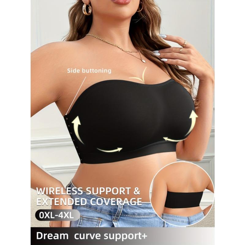 Women Plus Size Seamless Strapless Bandeau Bra Anti-Slip Wireless Removable Multi-Way Bralette