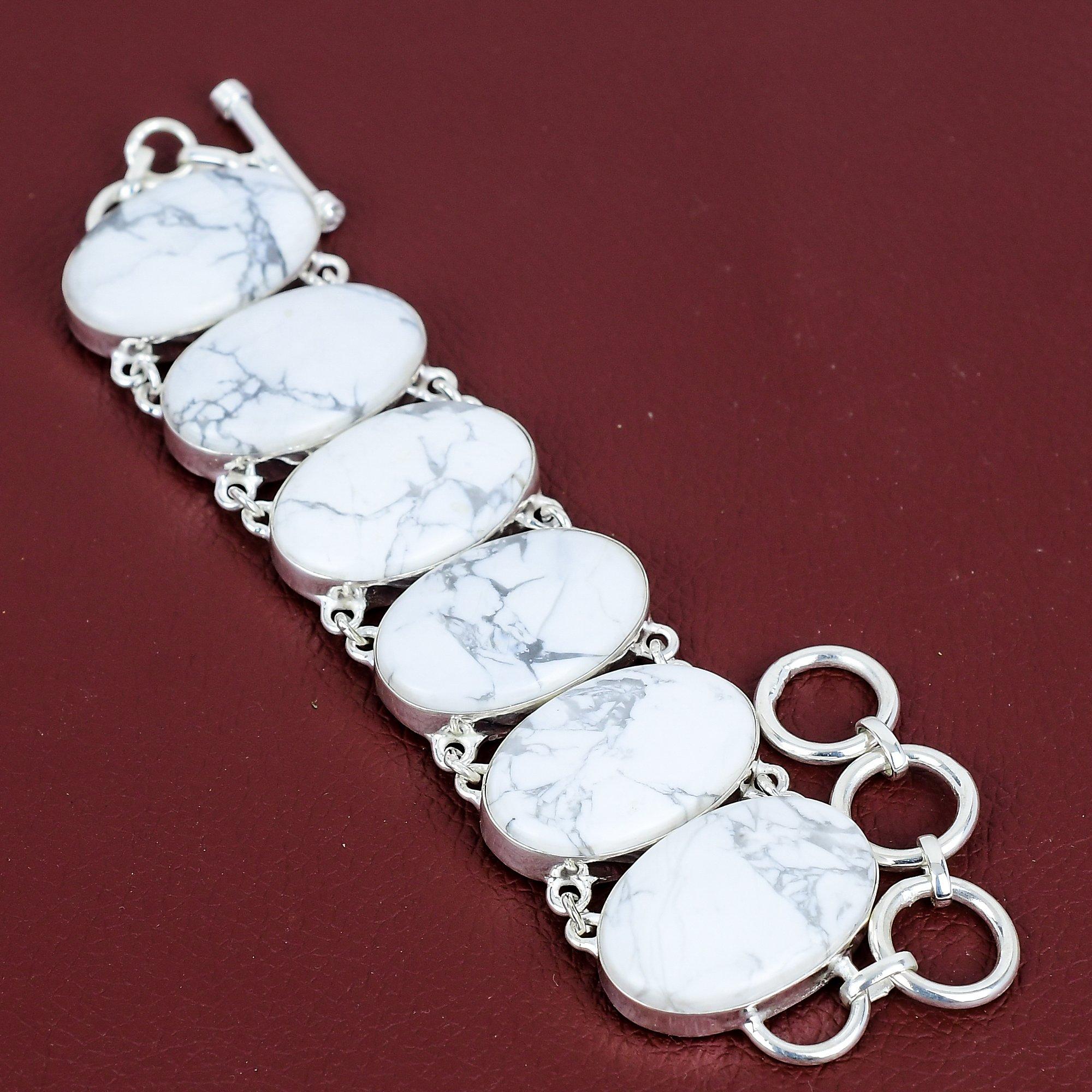 

Howlite bracelet gemstone jewelry 925 sterling silver adjustable chain bracelet very pretty Howlite jewelry handmade bracelet gift for women Adjustable