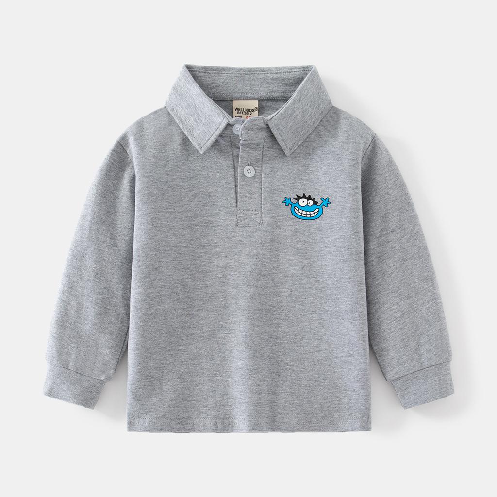 Children's Handsome Warm Long Sleeve POLO Shirt Autumn Boys Fashion Cartoon Printed Shirt