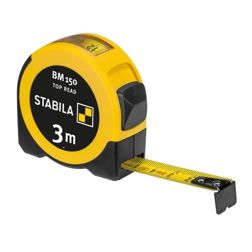 STABILA Pocket Tape Measure BM 150, 3M, Metric Scale, Direct-Reading Window, Shatterproof ABS Housing, Movable Start Hook, Belt Clip, Intermediate Acc