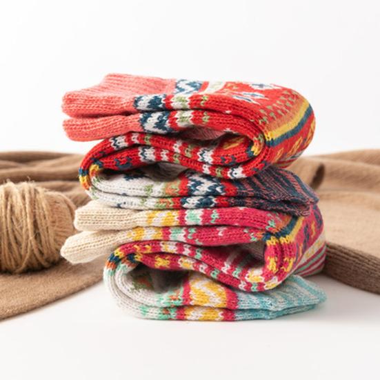 5 Paar Weihnachtssocken für Damen, hochelastisch, dick, weich, Kälteschutz, Winter, warm, mittlere Röhre, Damensocken