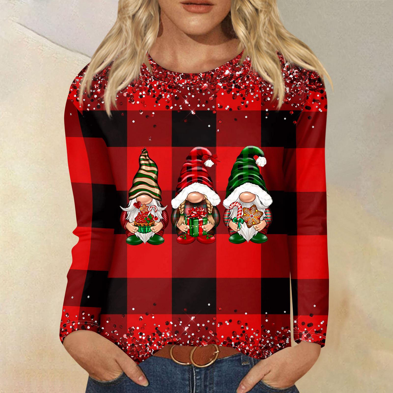 

Женские рождественские топы Рождественские рубашки с длинным рукавом Женские рождественские принтованные топы с длинным рукавом Обычные повседневные топы XXXL винный