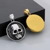 Vintage Skull Square Pendant Necklace for Men Stainless Steel Round Charm Pendant Domineering Trend Jewelry Gift