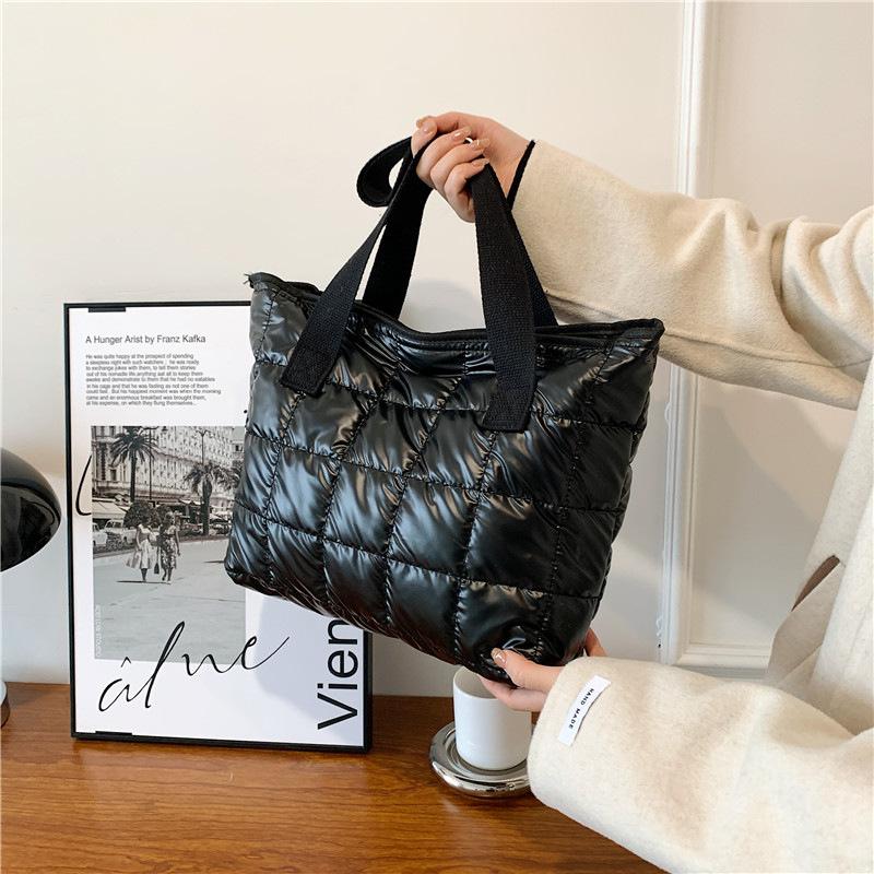 Large Capacity Tote Bag Women's Thickened Warm Down Bag Winter Space Cotton Bag Fashion Shoulder Handbag