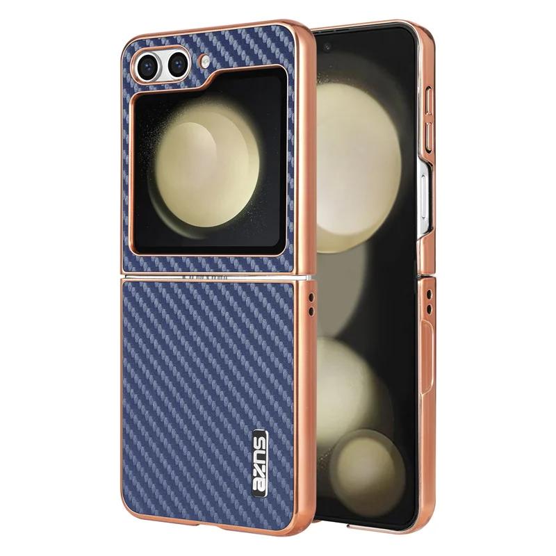Z Flip7 FE Carbon Fiber Pattern Phone Case for Samsung Galaxy Z Flip 7 6 5 4 3 5G Electroplated Frame Back Cover Coque Etui