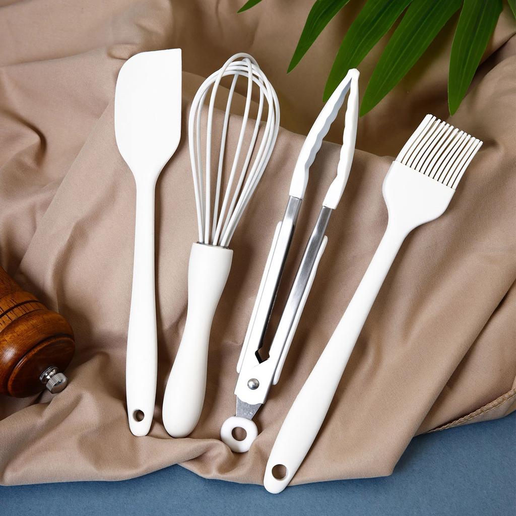 4 pcs White Silicone Kitchen Cooking Utensils Set