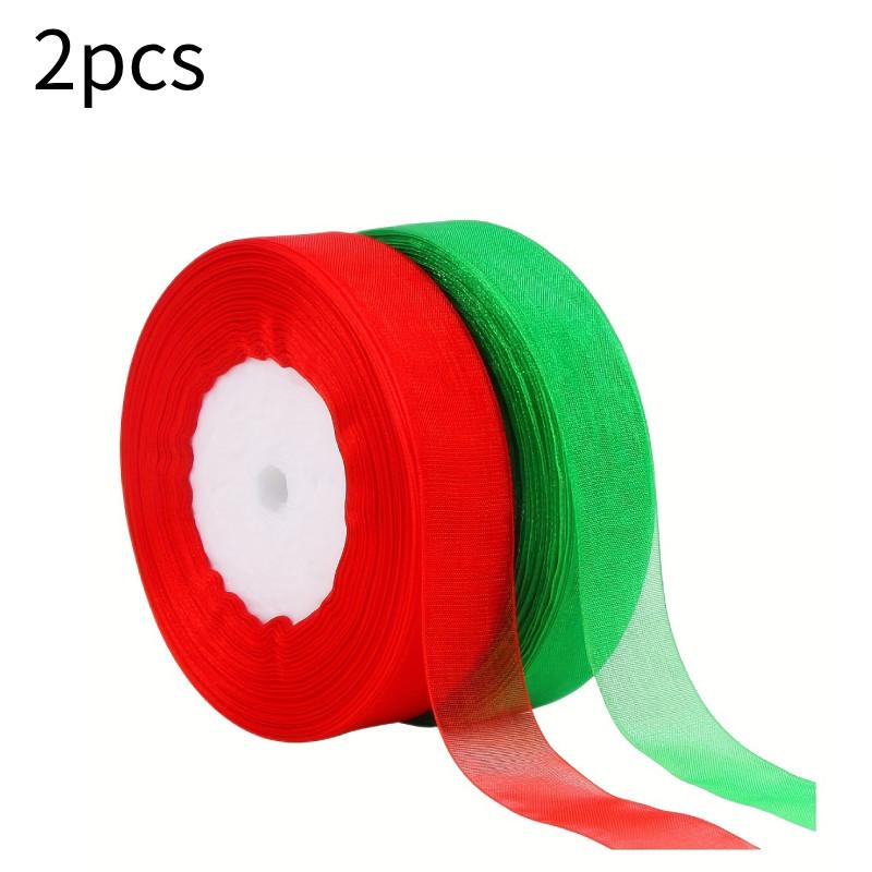 

2pcs Christmas Ribbon Diy Bow Decor Gift Box Wrapping Bandage 2cm Wide Green Red
