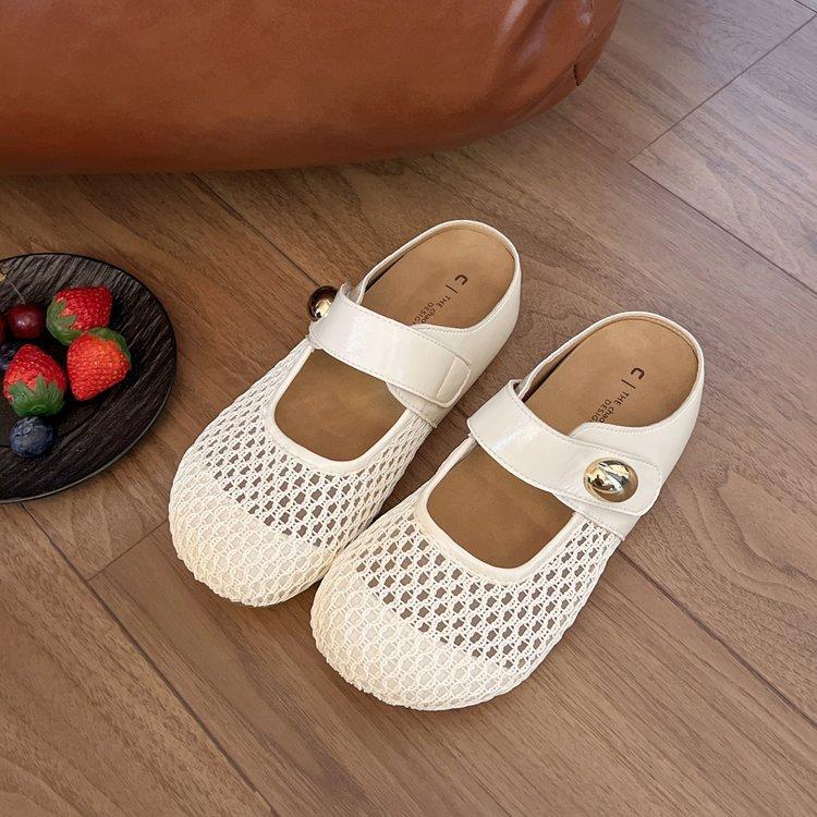 French thick-bottomed mesh breathable bag head half slippers women's summer wear 2025 new non-slip with skirt one-word sandals
