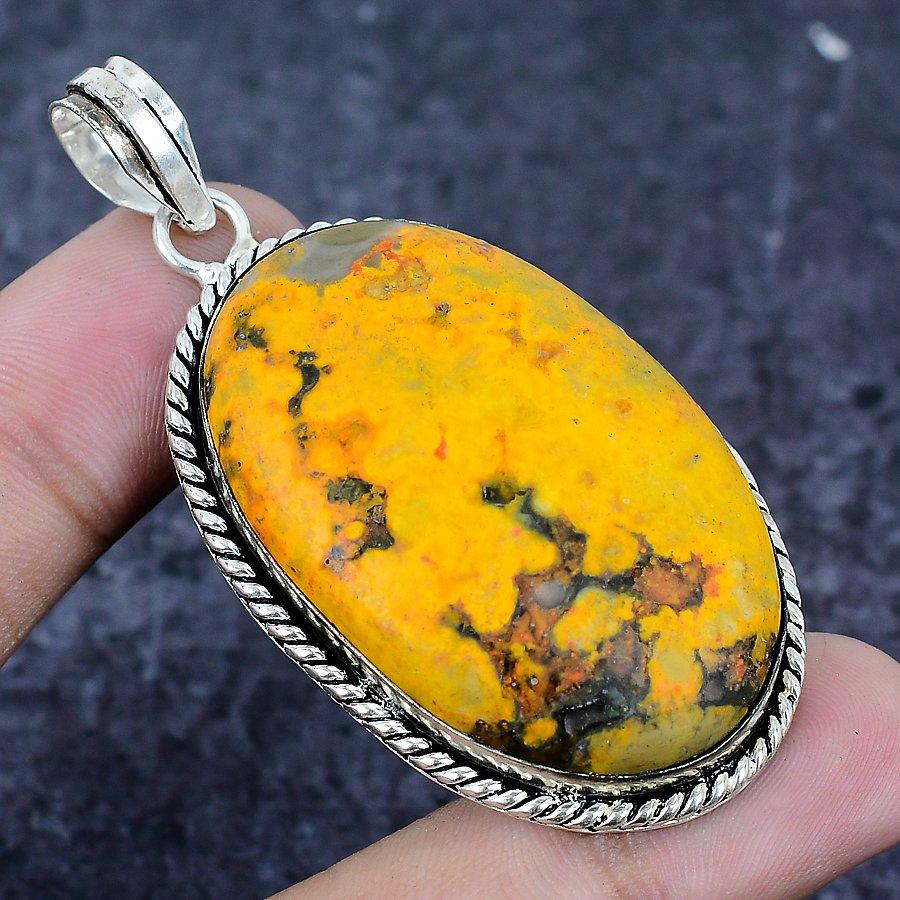 Natural Bumble Bee Jasper 925 Sterling Silver Jewelry Pendant 2.56" Q9J05