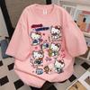 2026 Summer Hello Kitty Oversized Tshirt High Quality 100 Cotton Doodle Collage Print Unisex Retro Casual Y2K