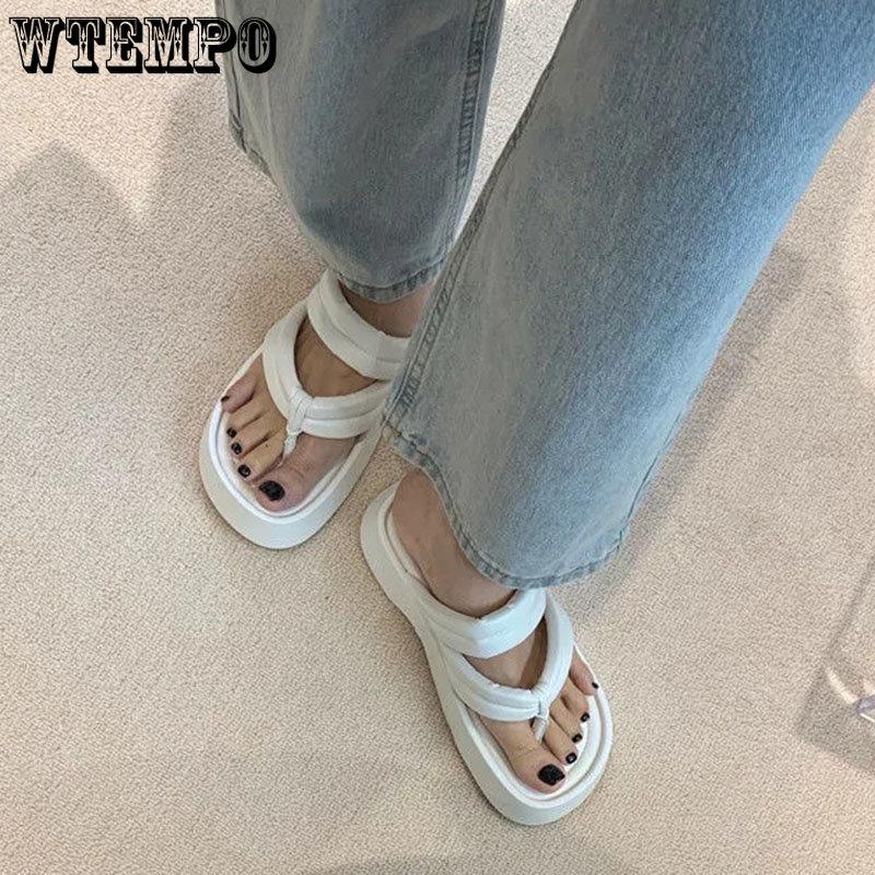 

WTEMPO Шлепанцы на мягкой подошве. Женские шлепанцы на толстой подошве. Удобный плоский каблук. Нежные пляжные однотонные модные универсальные и повседневные сандалии.