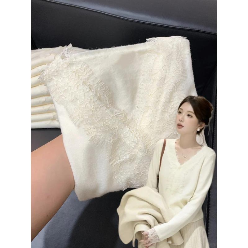 Premium collar temperament lace cardigan top women's autumn and winter sweet Spice Girl bottoming long-sleeved button-down knitted sweater