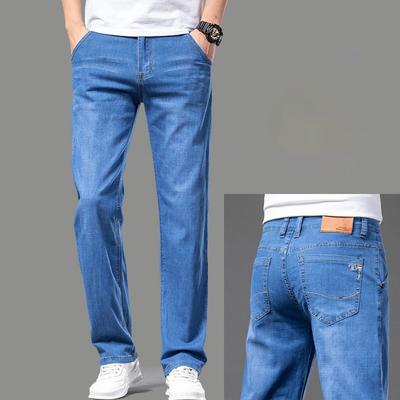 Sommer Dünne Herren Straight Jeans Klassisch Schwarz Blau Stretch Lässig Business Baggy Denimhosen Herrenhosen