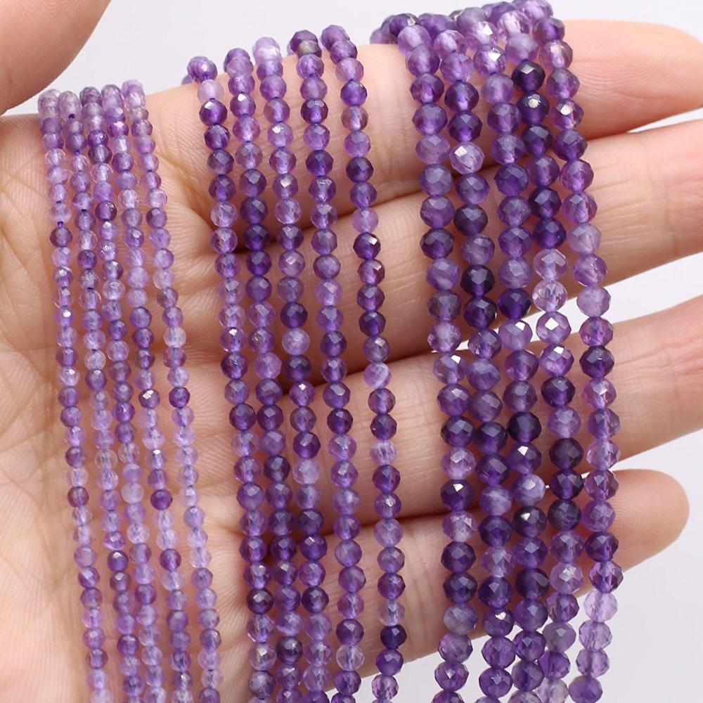 

2/3/4mm Natural Stone Faceted Crystal Beads Amethyst Loose Spacer Beads for Jewelry Making DIY Necklace Bracelet Accessory 38cm 2mm аметист