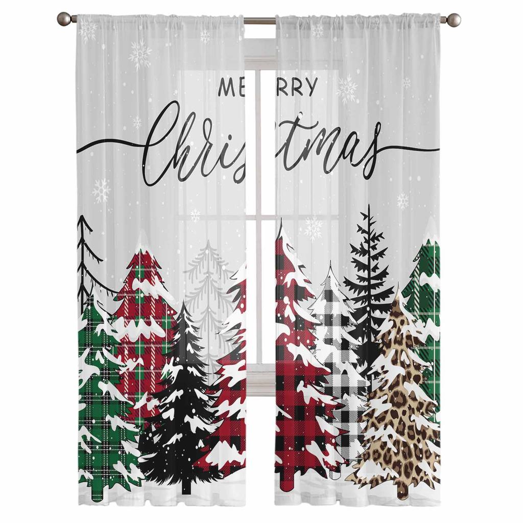 Christmas And Winter Trees Curtains For Living Room Bedroom Home Decoration Window Voile Tulle Curtain Drapes