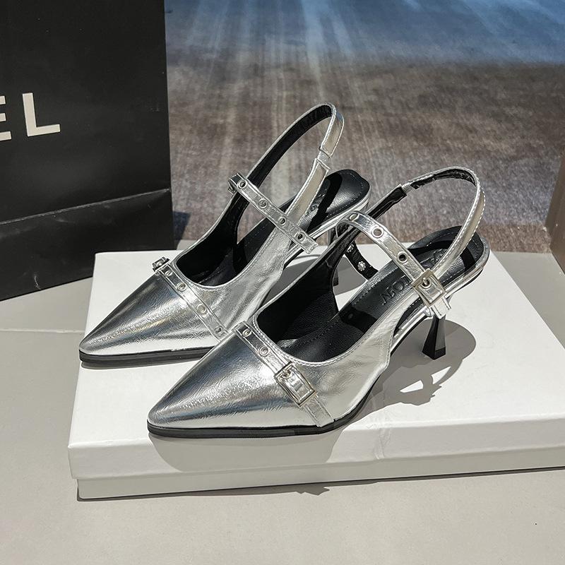 European and American Style Pointed High Heels Women's 2025 Summer New Belt Buckle Wear Fashion Bag Head Empty Sandals