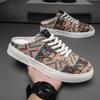 Men's Shoes Baotou Drag Without Heel One Pedal Half Drag Mesh Breathable Printing Casual Canvas Shoes