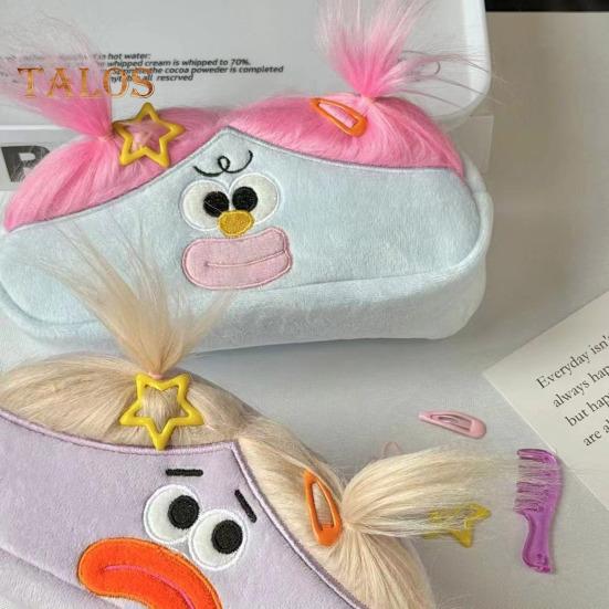 Funny Fried Hair Pencil Case DIY Long Hair Doll Pencil Case Box Large Capacity Zipper Organizer Storage Bag Stationery Organizer