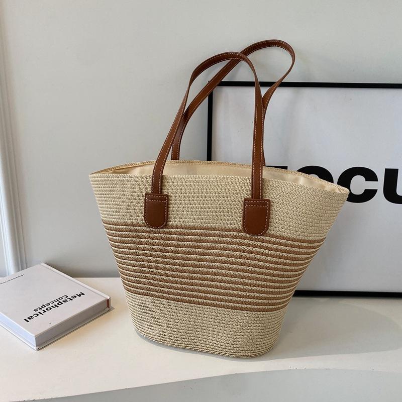 

Женская соломенная сумка для поездок на работу, женская летняя новая сумка большой вместимости, повседневная универсальная пляжная сумка для отдыха на море, на плечо, сумка-тоут белый