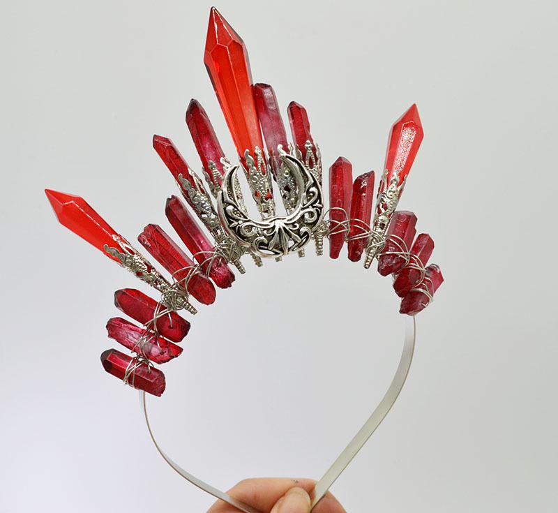 Retro Silver Moon Crystal Glass Crown Headband