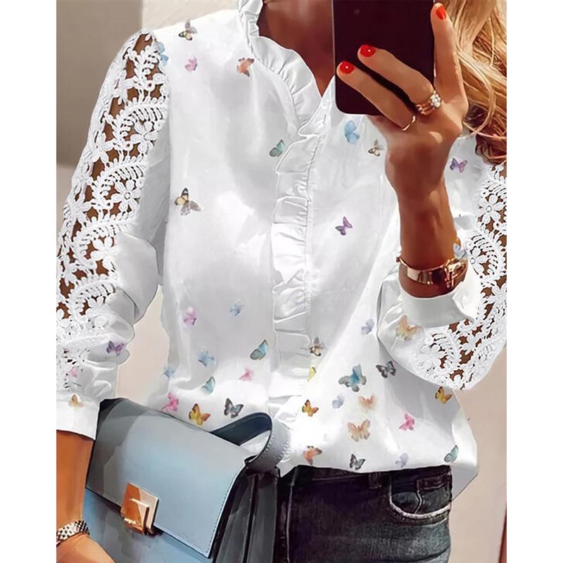 

Elegant Cross-Border Miao Ruffle Collar Long-Sleeve Women s Shirt Extra Large