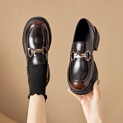 Platform Loafers British Style Leather Shoes Women Women's New Shoes for Spring Chunky Heel Slip-on Genuine Leather Pumps Women