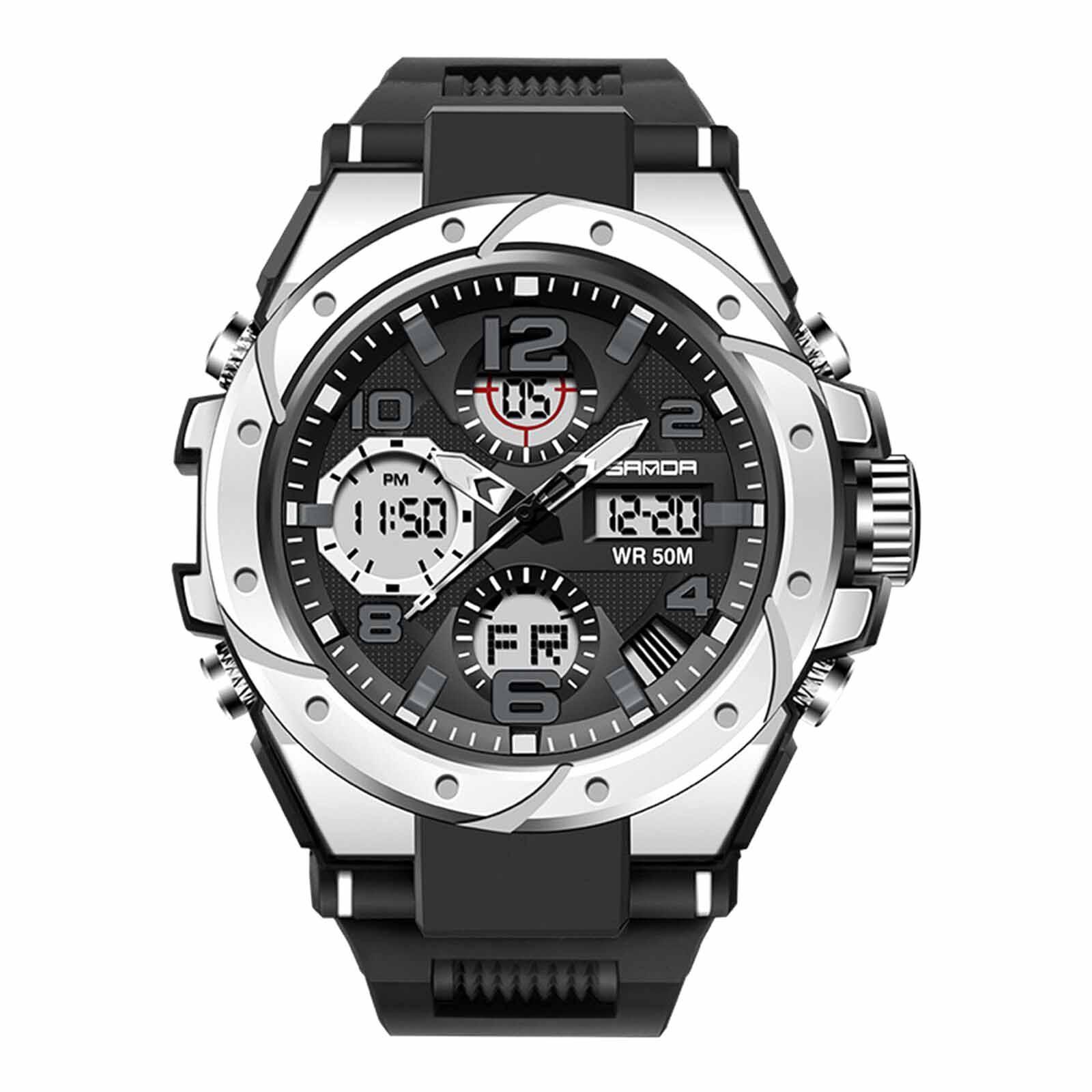 SANDA WR 50M Men s Multifunctional Dual Display Luminous Quartz Watch with Digital and Analog Timekeeping Durable Strap