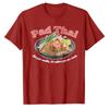 Watercolor Pad Thai Food Illustration Short Sleeve Crew Neck Cotton T Shirt Relaxed Fit Noodles Shrimp Lime Green Onions Tops