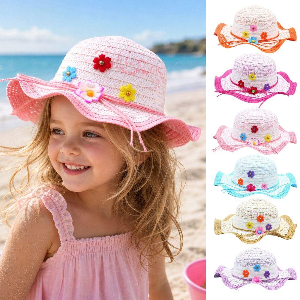 Handmade Sun Hat Flower Decoration Bucket Hat Sweet Beach Hat Beach