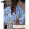 JPNTKY Kadın Moda Günlük Uzun Kollu V Yaka Bluz & Gömlekler