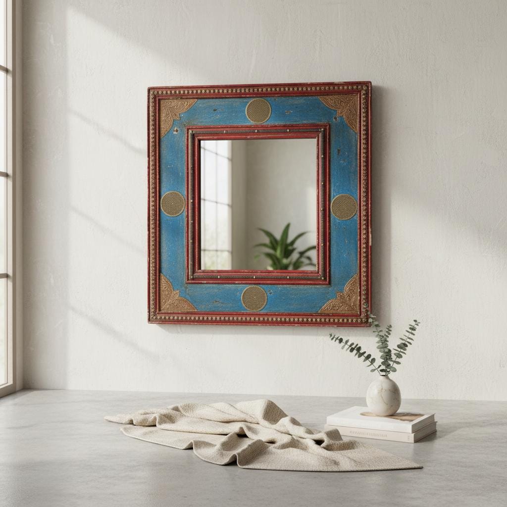 

Wooden Mirror | Brass Wall Hanging Mirror Fram | Bedroom Home Decor Mirror Art Furniture | Handmade Wall Hanging Mirror With Glass