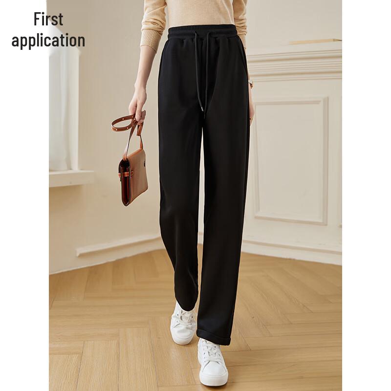 Chushen Women's Winter High-Waist Straight-Leg Warm Casual Pants