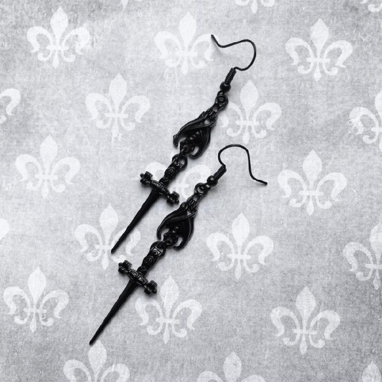 Fashionable Black Bat And Swords Earrings Punk Gothic Jewelry Fashion Accessory For Role Play Costume