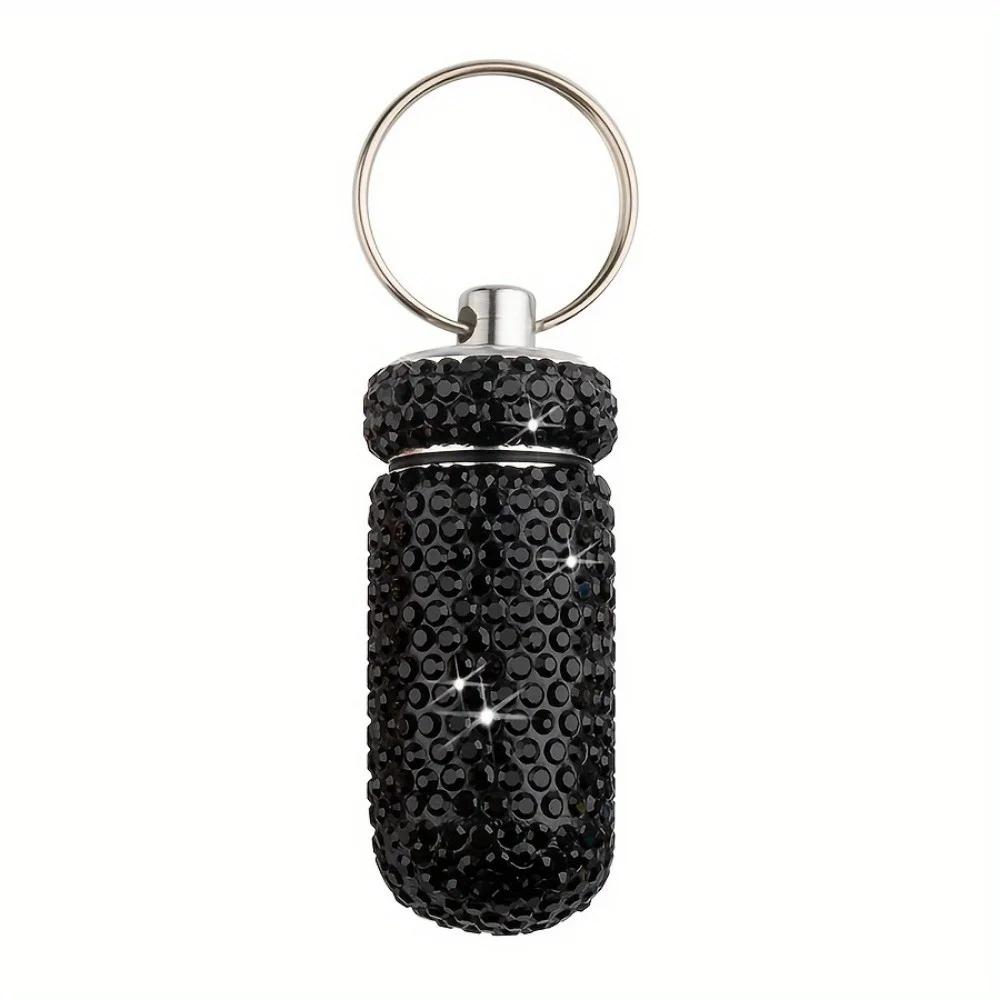 Portable Pill Cases Keychain Mini Medicine Organizer Storage Bottle Full Rhinestone Aluminum Alloy Pill Storage Containers