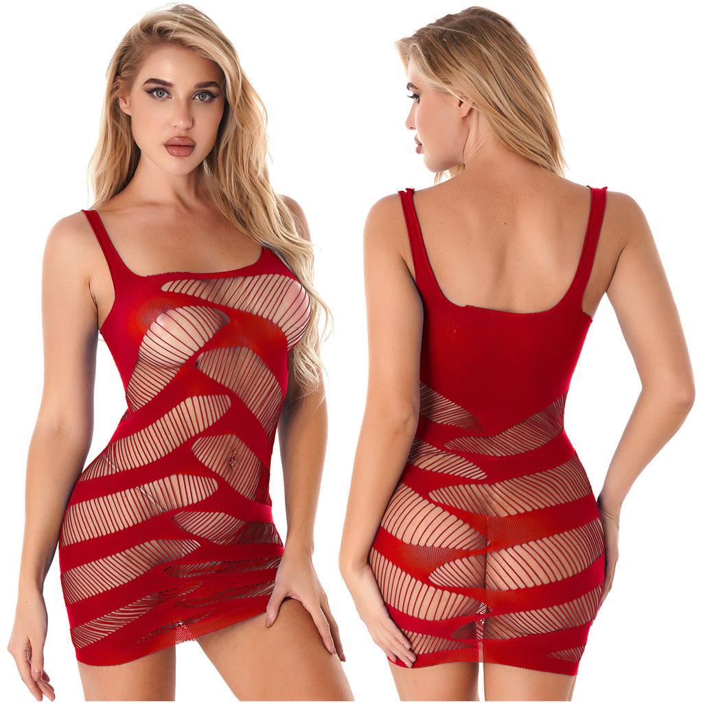 Sexy Women Fishnet Hollow Out Vest Party Beach Hot Bodycon Mini Dress Transparent Clubwear Strap Solid Dress Vestido Mujer Porno