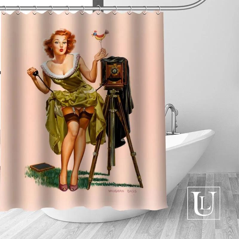 Big Sale New Custom pin up girl Modern Shower Curtain with Hooks bathroom Waterproof Polyester Fabric