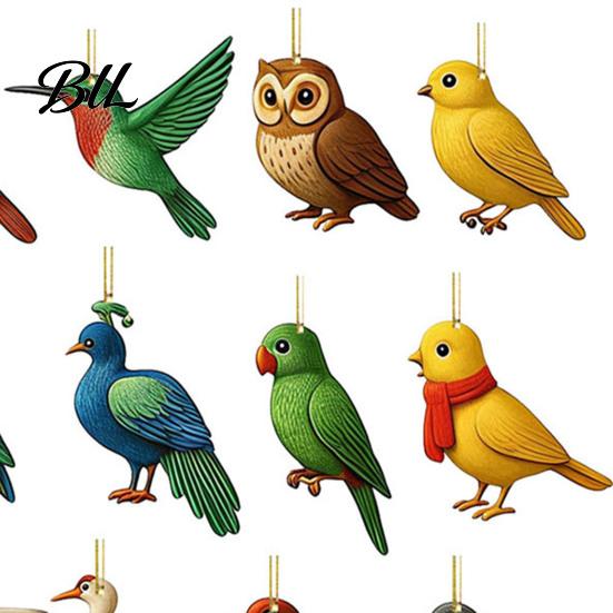 Bird Themed Christmas Gifts 24 Day Advent Calendar with 2D Flat Acrylic Hanging Pendants, Craft Ornaments Countdown Calendar, Ornament for Holiday