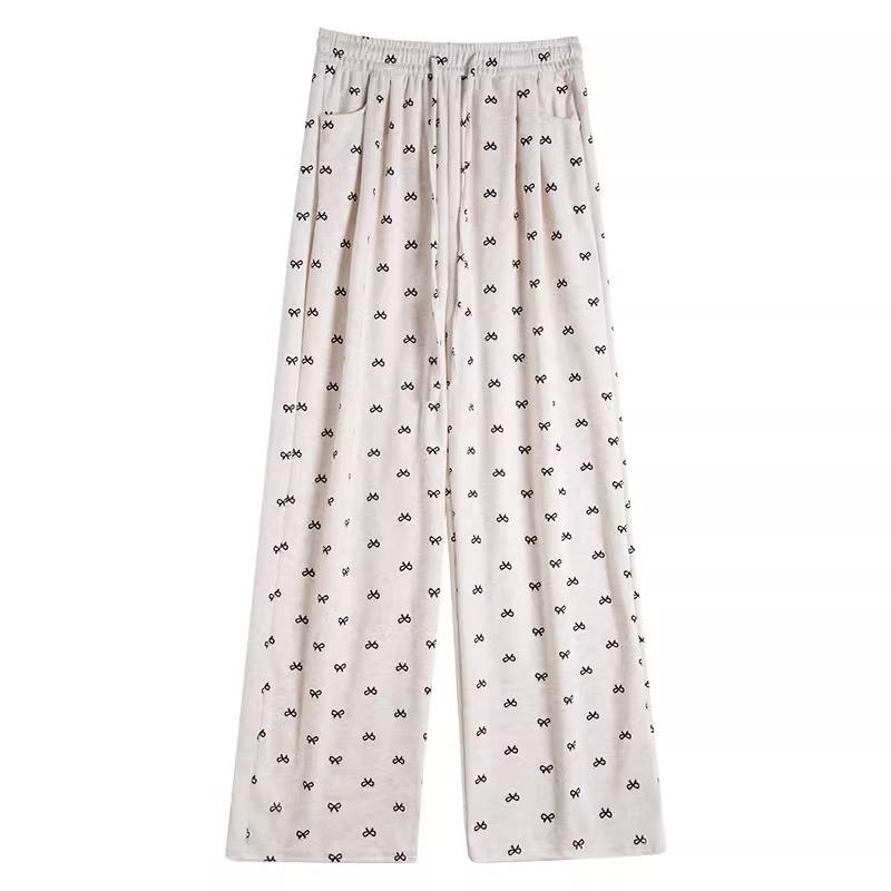 Grey Bow Glutinous Rice Yamamoto Pants Women's Spring and Autumn Vertical Straight Tube Small Lazy Casual Wide-leg Pants