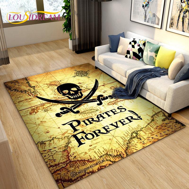 3D Horror Death Skull Pirate  Area Rug,Carpet Rug for Living Room Bedroom Sofa Doormat Decoration, Kids Play Non-slip Floor Mat