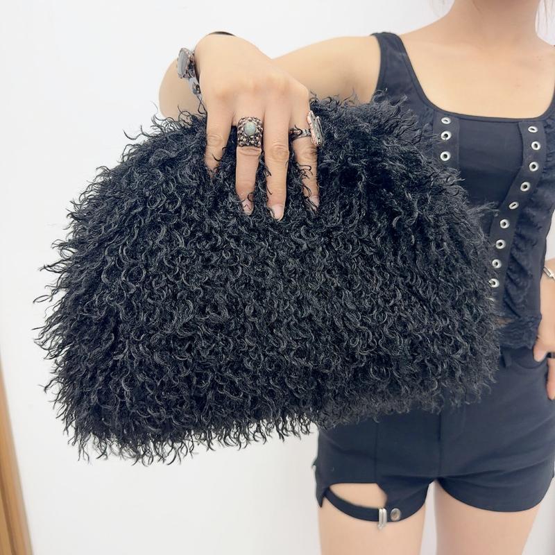 Market-6 Pluizige Pluche Clip Clutch Fuzz Clutch Tas Kwastje Ontwerp Avondfeest Clip Tas Grote Capaciteit Dames Portemonnee black