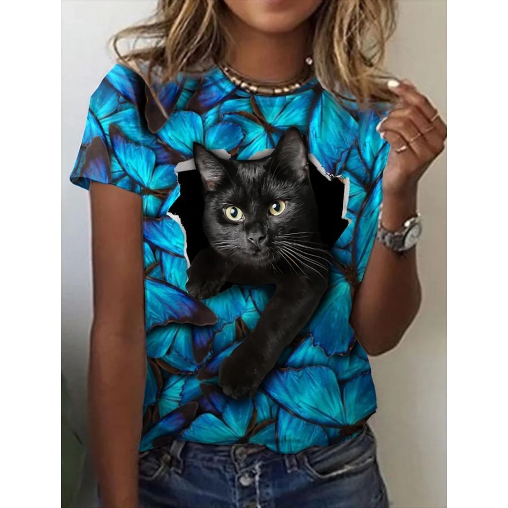 Summer 3d pattern printing beautiful women's animal print short-sleeved T-shirt casual fashion blouse suitable for daily wear