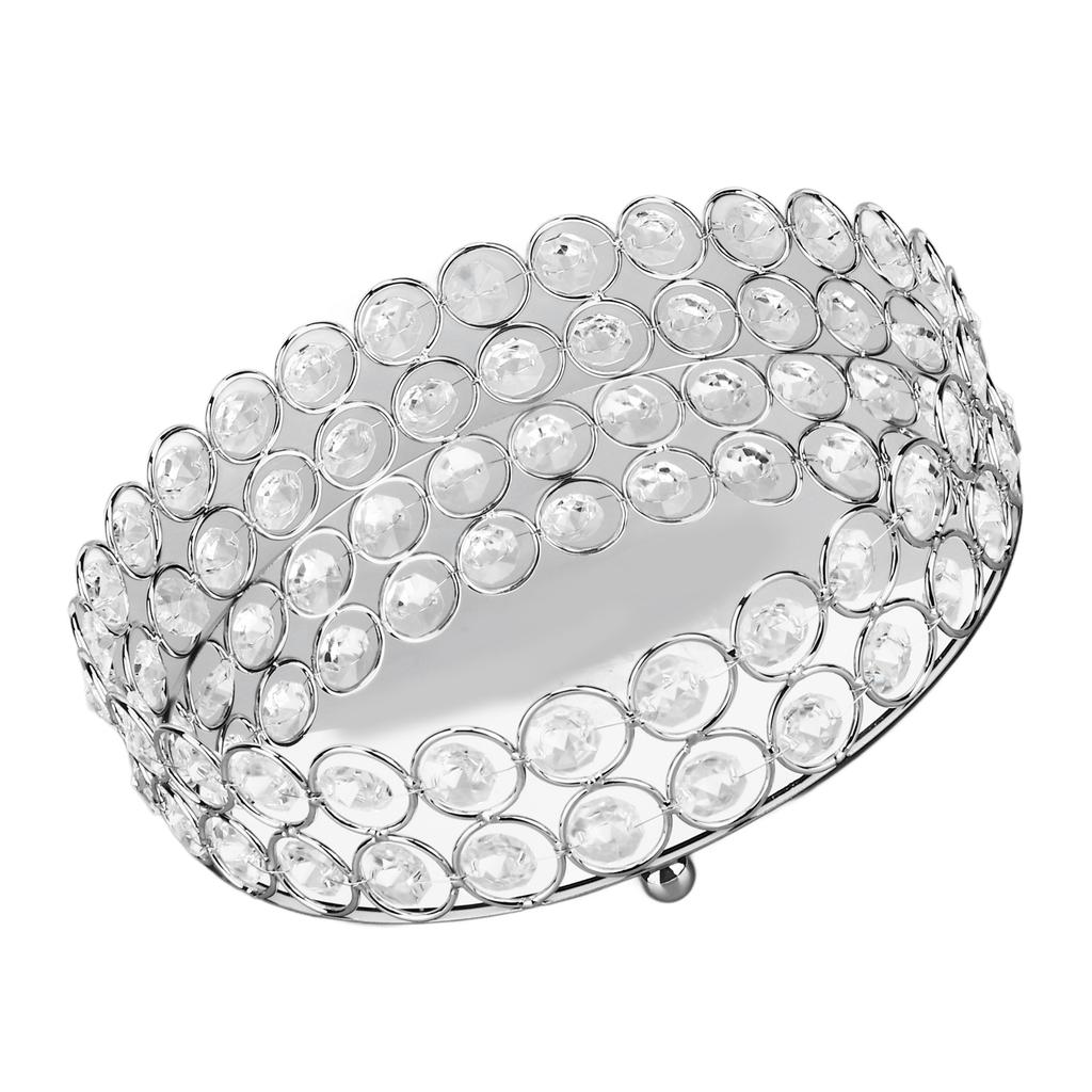 Crystal Cosmetic Makeup Tray 8in Round Display Tray Mirrored Metal Welded Structure for Food Perfume Jewelry Wine Silver