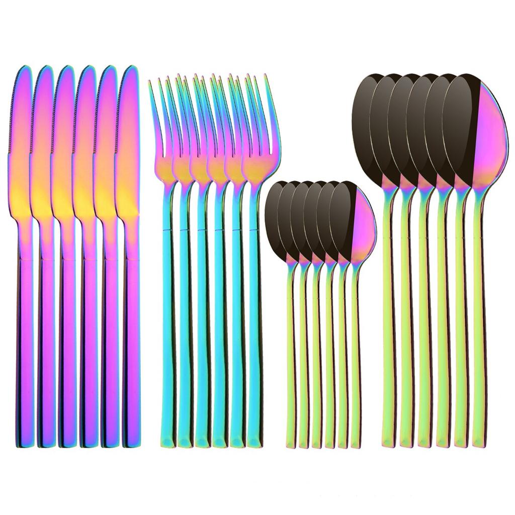 24Pcs Silver Cutlery Set Stainless Steel Dinnerware Set Knife Fork Spoon Dinner Set Kitchen Tableware Service for 6 Flatware Set