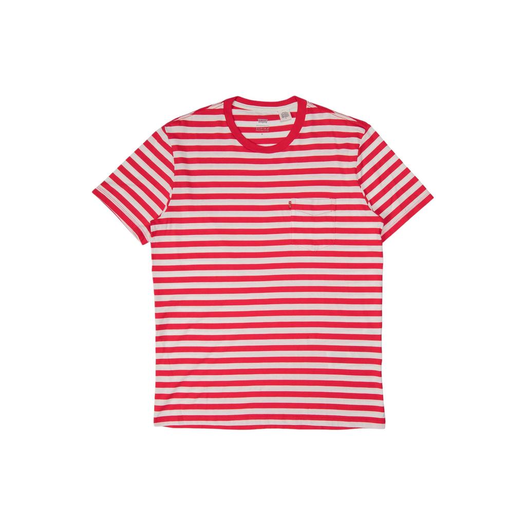 Levis Striped Crew Neck Pocket Pullover Short Sleeve T-Shirt Men Tops Red 29813-0052
