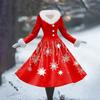 Women's Casual Dress Long-Sleeve V-Neck Patchwork Fleece Christmas Print Dress