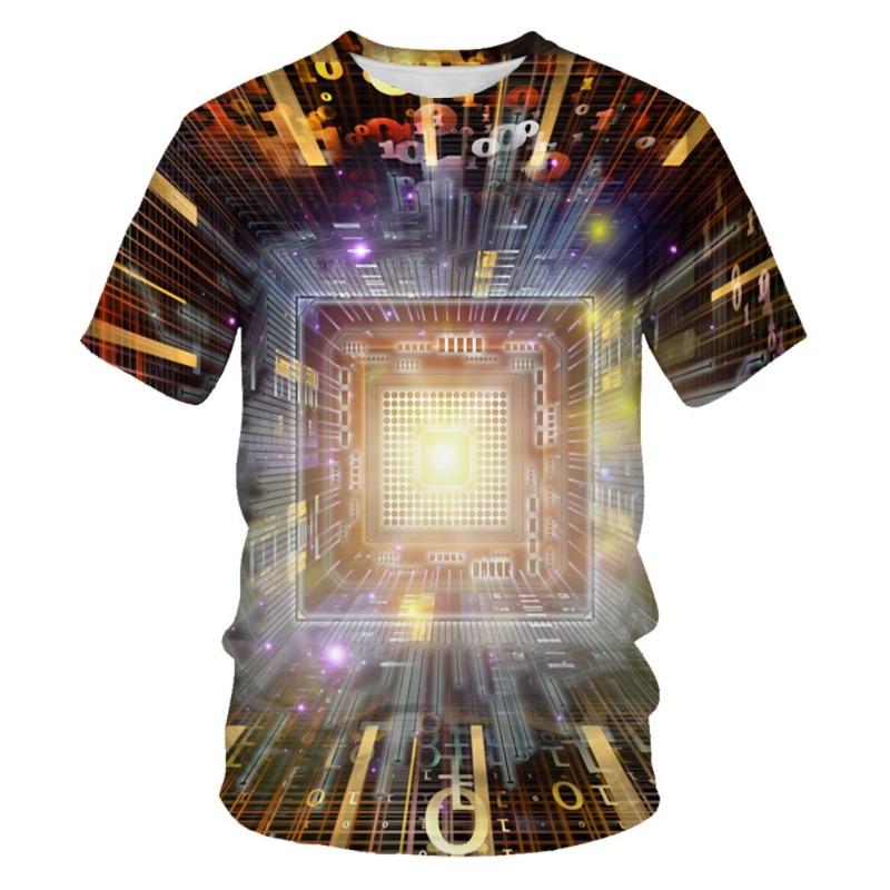 Electronic Chip 3D Print Sports Breathable Men T-shirt Street Simple Everyday Fun Casual Fashion Short Sleeve Clothing