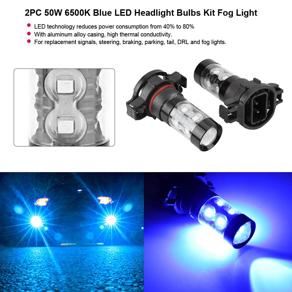 2PC 50W 6500K Blue LED Headlight Bulbs Kit Fog Light Car Driving Lamp