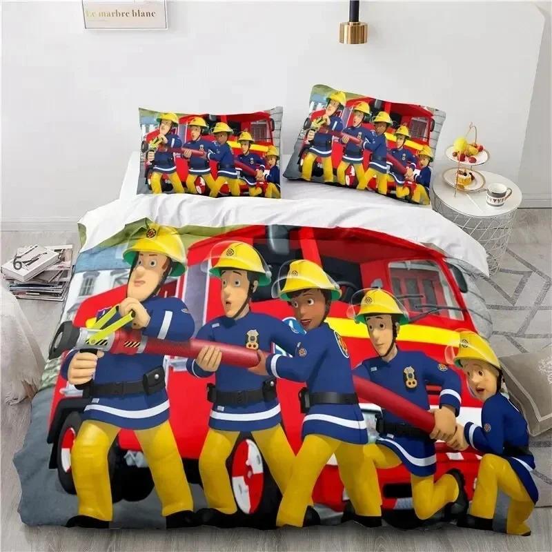 Juguetes de Dibujos Animados Bombero Sam Juego de Cama Funda Nórdica Juego de Cama Cubre Edredón Funda de Almohada Edredón Tamaño King Queen Niños Adultos Juego de Cama