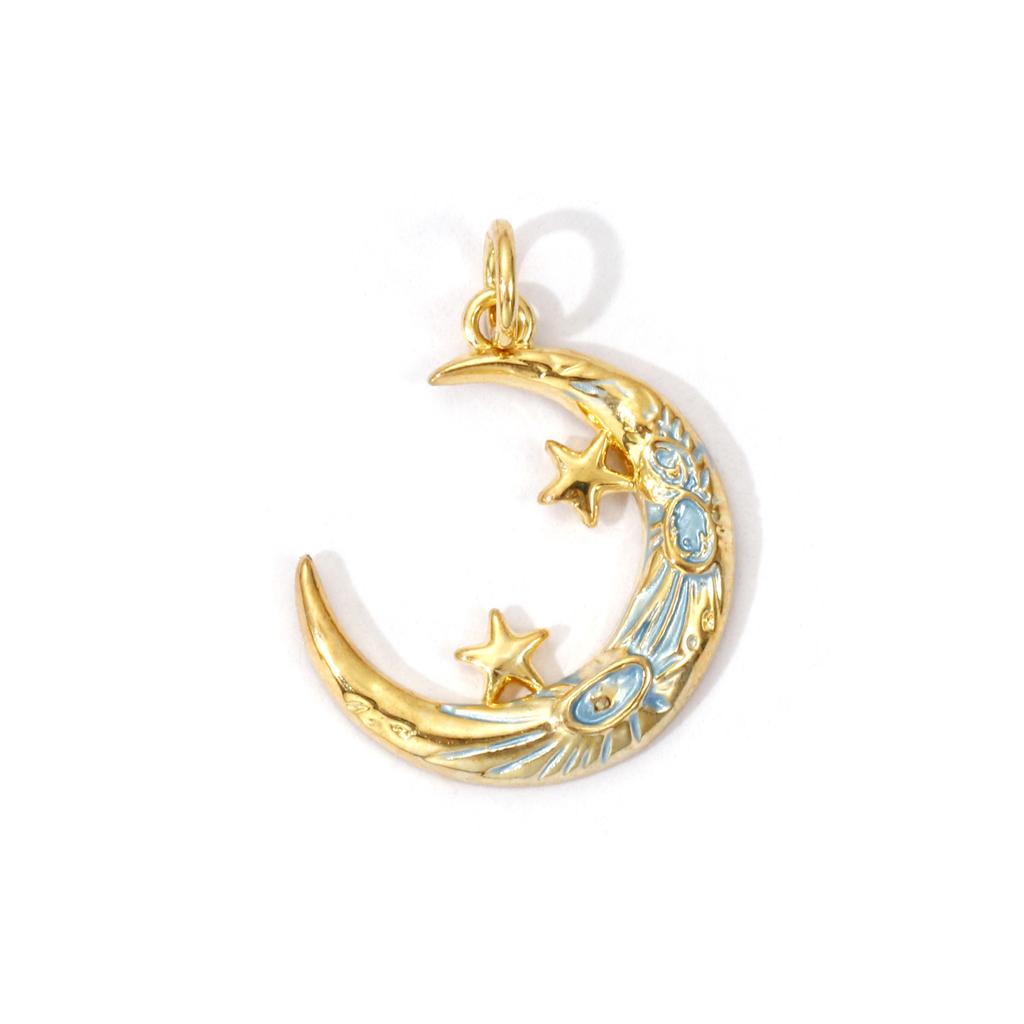 2 PCs Brass Galaxy Charms 18K Gold Plated Enamel Half Moon Pendants For DIY Neckalce Bracelet Jewelry Making 22mm x 17mm