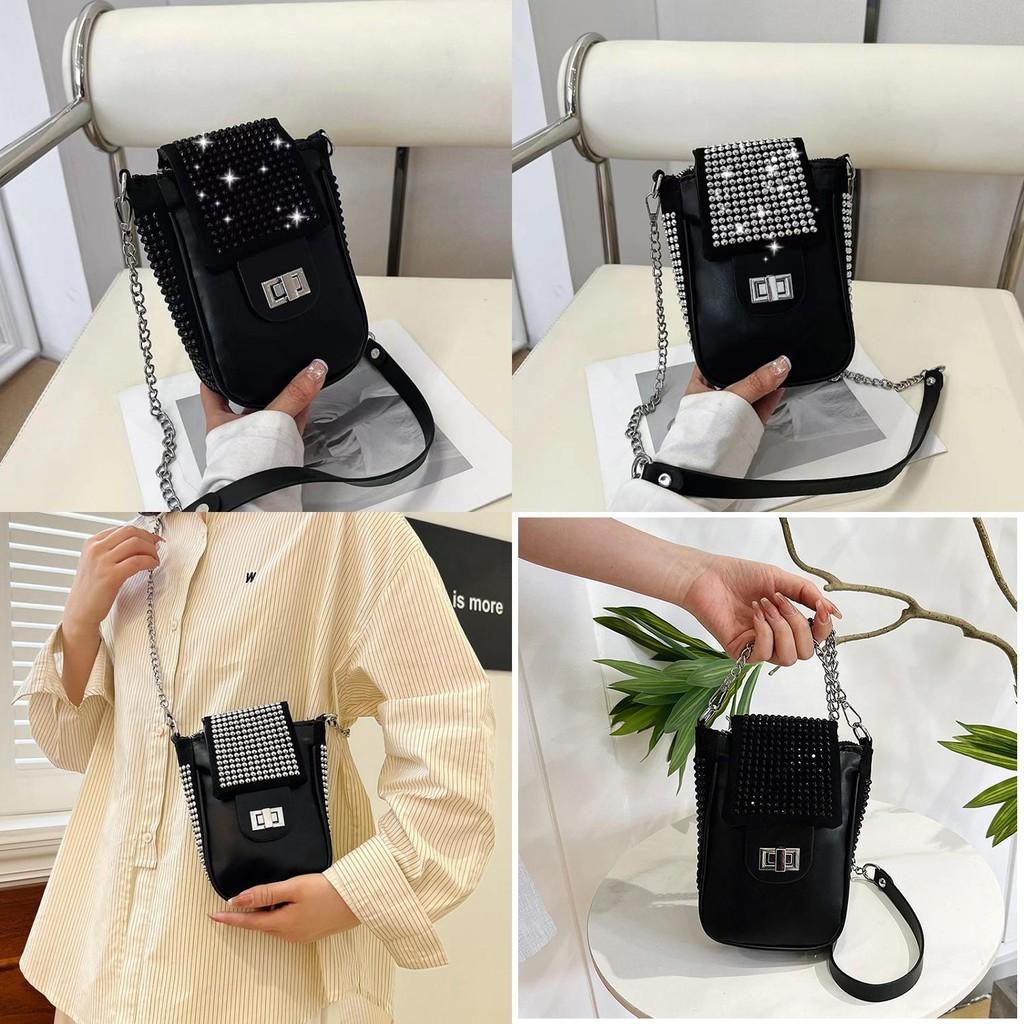 Pu Diamond Embellished Small Square Crossbody Bag For Daily Use